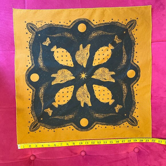 Beautiful Desert-Inspired Orange Western Bandana w/ Wolf Cactus Butterfly Moon - Picture 2 of 3